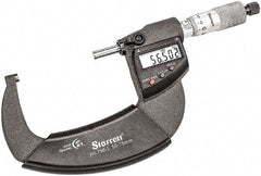 Starrett - 50 to 75mm Range, 0.001mm Graduation, Mechanical Outside Micrometer - Ratchet Thimble, 43mm Throat Depth, Accurate to 0.001mm - Benchmark Tooling