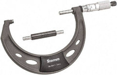 Starrett - 3 to 4" Range, 0.0001" Graduation, Mechanical Outside Micrometer - Ratchet Thimble, 2-1/4" Throat Depth, Accurate to 0.0001" - Benchmark Tooling