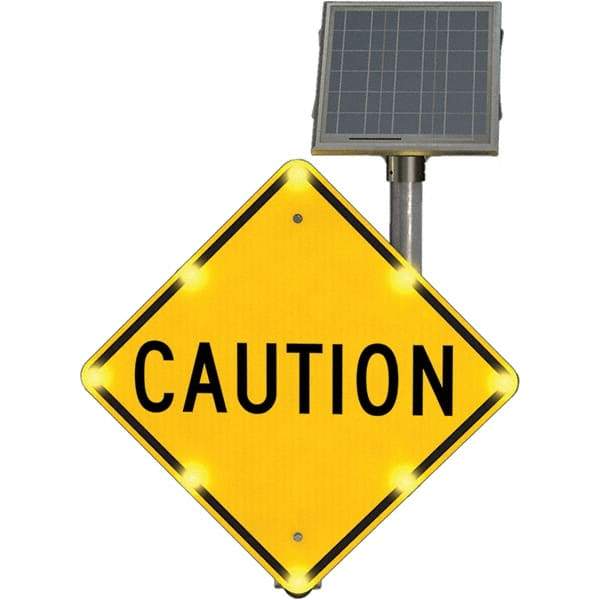 TAPCO - "Caution", 30" Wide x 30" High, Aluminum Traffic Control Signs - Fluorescent Yellow, Black, Diamond Grade Reflectivity, Diamond, Post Mount - Benchmark Tooling