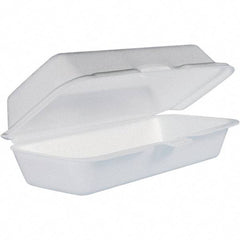 DART - 7-1/10 x 3-4/5 x 2-3/10" Foam Hot Dog Container with Hinged Lid - White - Benchmark Tooling