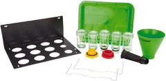 OEM Tools - 16 oz Capacity Plastic Funnel Set - 5" Mouth OD, 3-3/4" Straight Spout, Green & Clear - Benchmark Tooling