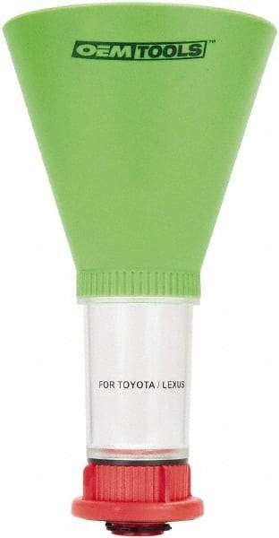 OEM Tools - 16 oz Capacity Plastic Funnel - 5" Mouth OD, 3-3/4" Straight Spout, Green, Clear & Red - Benchmark Tooling