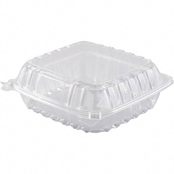 DART - 8-19/64 x 8-19/64 x 3" Hinged-Lid Plastic Containers - Clear - Benchmark Tooling