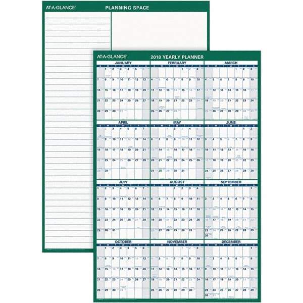 AT-A-GLANCE - 1 Sheet, 32 x 48", Erasable Wall Calendar - Green & White - Benchmark Tooling