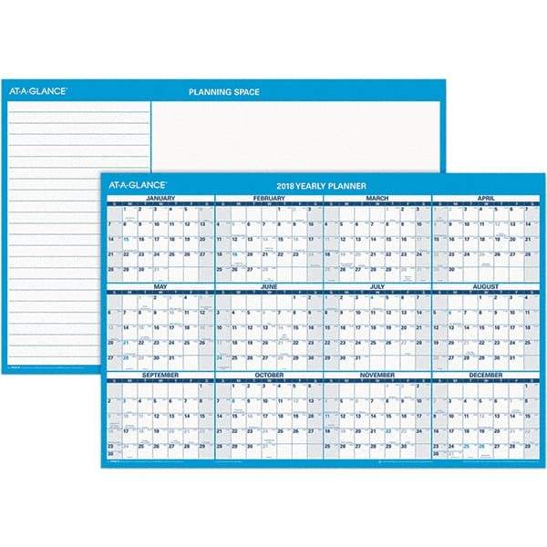 AT-A-GLANCE - 1 Sheet, 36 x 24", Erasable Wall Calendar - Blue & White - Benchmark Tooling