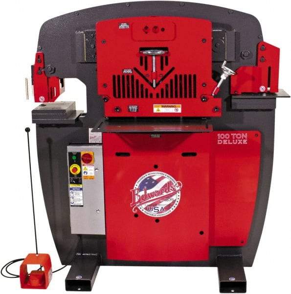 Edwards Manufacturing - 11" Throat Depth, 100 Ton Punch Pressure, 1-1/16" in 1" Punch Capacity Ironworker - 7-1/2 hp, 3 Phase, 460 Volts, 56" Wide x 63-1/8" High x 45-1/2" Deep - Benchmark Tooling