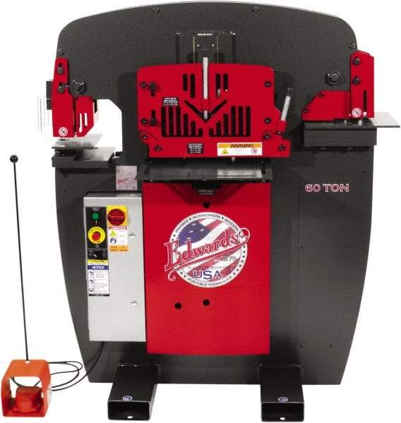 Edwards Manufacturing - 8-7/8" Throat Depth, 60 Ton Punch Pressure, 1-1/16" in 5/8" Punch Capacity Ironworker - 5 hp, 1 Phase, 230 Volts, 46-1/8" Wide x 56-1/8" High x 36-1/8" Deep - Benchmark Tooling