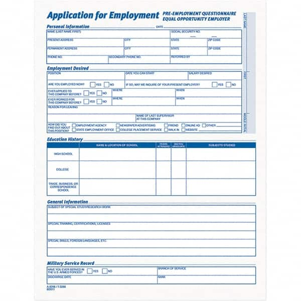 TOPS - 25 Sheet, 17 x 11", Employment Application Form - Purple & White - Benchmark Tooling