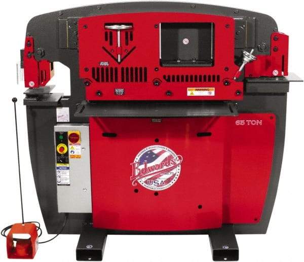 Edwards Manufacturing - 9-3/4" Throat Depth, 65 Ton Punch Pressure, 1-1/16" in 3/4" Punch Capacity Ironworker - 7-1/2 hp, 3 Phase, 460 Volts, 50" Wide x 60-1/4" High x 45" Deep - Benchmark Tooling