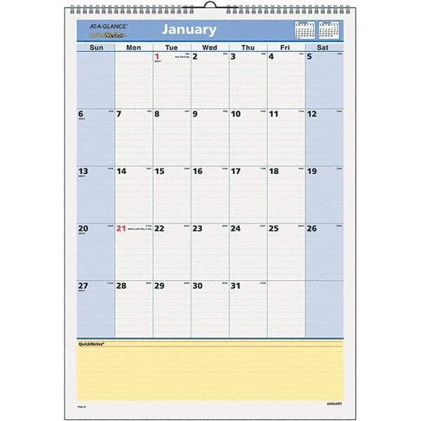 AT-A-GLANCE - 12 Sheet, 12 x 17", Wall Calendar - Blue & Yellow - Benchmark Tooling