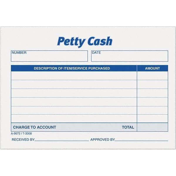 TOPS - 600 Sheet, 3-1/2 x 5", Petty Cash Slips - Blue & White - Benchmark Tooling