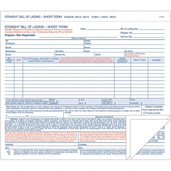 TOPS - 250 Sheet, 7-7/16 x 8-/2", Hazardous Material Short Forms - Blue & White - Benchmark Tooling