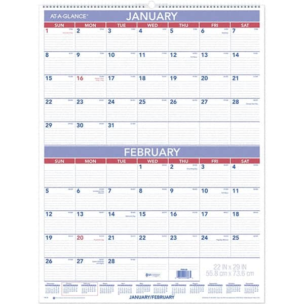 AT-A-GLANCE - 6 Sheet, 22 x 29", Wall Calendar - Blue & White - Benchmark Tooling