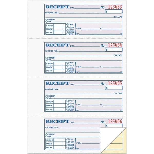 TOPS - 200 Sheet, 7-1/8 x 2-3/4", Receipt Book - Blue, White & Yellow - Benchmark Tooling