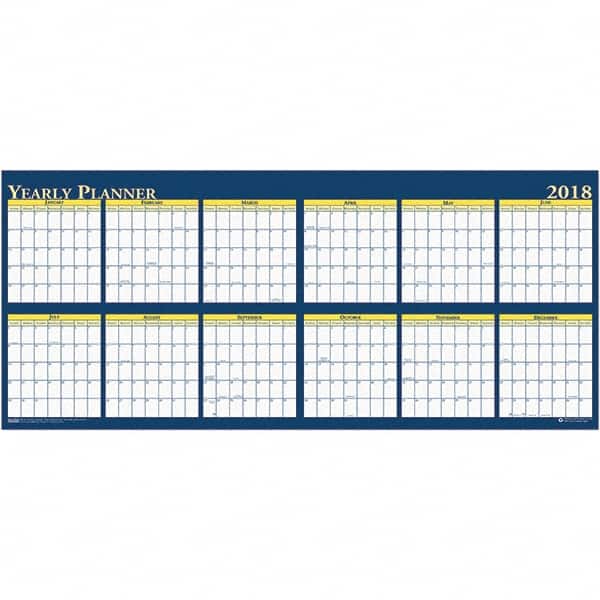 House of Doolittle - 1 Sheet, 60 x 26", Erasable Wall Planner - Yellow & Blue - Benchmark Tooling