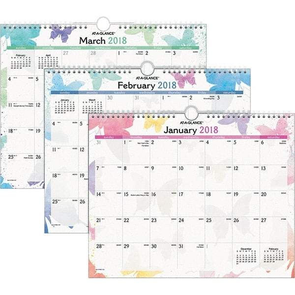 AT-A-GLANCE - 12 Sheet, 15 x 12", Wall Calendar - Watercolors - Benchmark Tooling