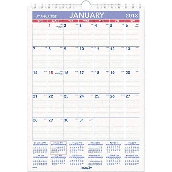 AT-A-GLANCE - 12 Sheet, 12 x 17", Erasable Wall Calendar - White - Benchmark Tooling