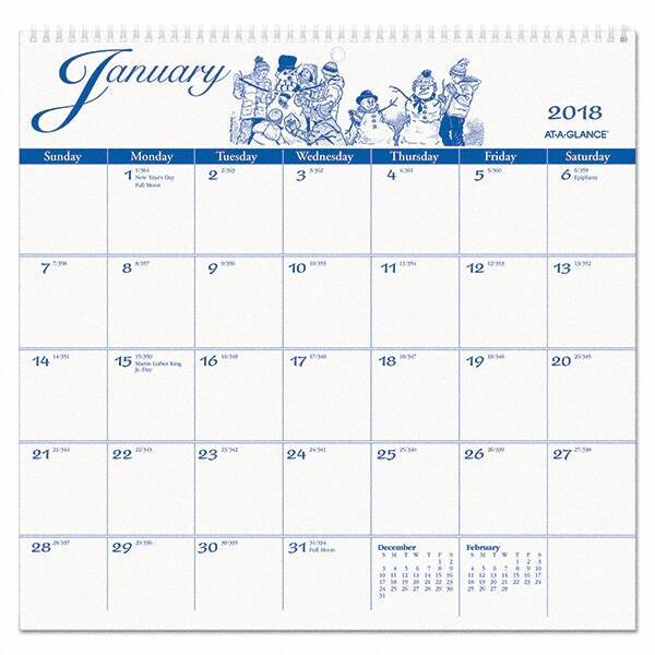 AT-A-GLANCE - 12 Sheet, 12 x 11-3/4", Wall Calendar - White - Benchmark Tooling