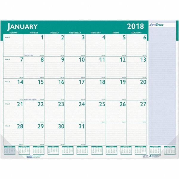 House of Doolittle - 12 Sheet, 22 x 17", Desk Pad Calendar - White & Teal - Benchmark Tooling