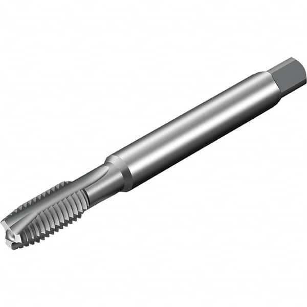 Sandvik Coromant - 4 Flute, AlCrN Finish, Powdered Metal High Speed Steel Spiral Point Tap - Plug Chamfer, 21mm Thread Length, 9mm Shank Diam, 6HX Class of Fit - Exact Industrial Supply