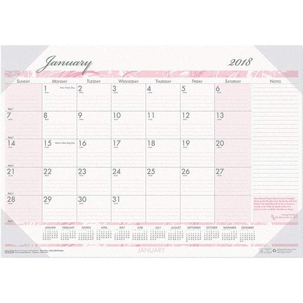 House of Doolittle - 12 Sheet, 18-1/2 x 13", Desk Pad Calendar - Pink & Gray - Benchmark Tooling