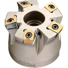 Iscar - 5 Inserts, 2" Cutter Diam, 0.071" Max Depth of Cut, Indexable High-Feed Face Mill - 3/4" Arbor Hole Diam, 1.57" High, FTP-LN10 Toolholder, LNHT 1006 Inserts, Series Helitang - Benchmark Tooling