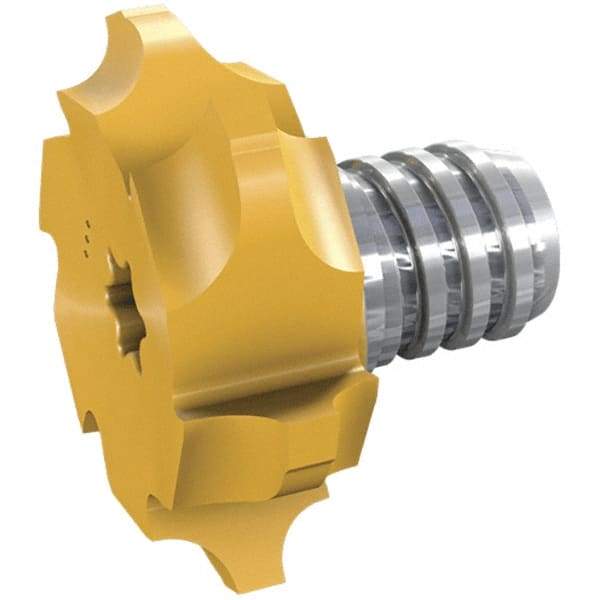 Iscar - MM GRIT Grade IC528 Carbide Double-Sided Corner Rounding Milling Tip Insert - TiCN/TiN Finish, 6 Flutes, 27.7mm Cutting Diam, 7.7mm Extension - Benchmark Tooling