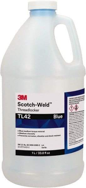 3M - 1 L, Blue, Medium Strength Liquid Threadlocker - Series TL42, 24 hr Full Cure Time - Benchmark Tooling