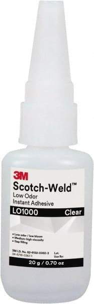 3M - 0.71 oz Bottle Clear Instant Adhesive - Series Part Number LO1000, 20 to 70 sec Working Time, 24 hr Full Cure Time - Benchmark Tooling