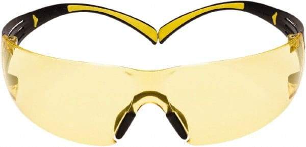 3M - Amber Lenses, Frameless Safety Glasses - Anti-Fog, Yellow, Black Frame, Size Universal, Wrap Around - Benchmark Tooling