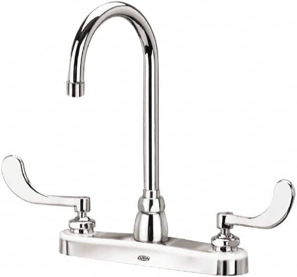 Zurn - Gooseneck, Two Handle, Chrome Plated Deck Mount, Laboratory Faucet - Wrist Blade Handle - Benchmark Tooling