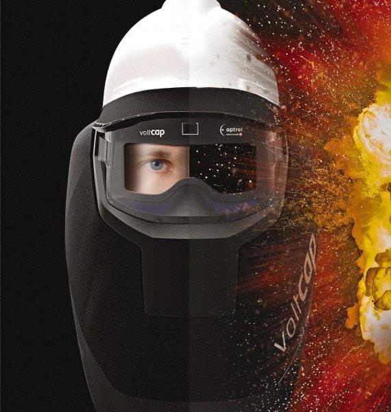 Stanco Safety Products - Polyethylene White Ratchet Adjustment, Arc Flash Protection Hood - 6-1/2" Wide x 3-1/2" High x 1/16" Thick, UV Protection, Gray Window - Benchmark Tooling