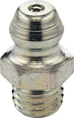 Umeta - Straight Head Angle, M5x0.8 Metric Stainless Steel Standard Grease Fitting - 7mm Hex, 15mm Overall Height, 5.5mm Shank Length - Benchmark Tooling