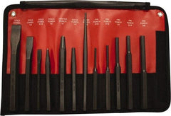 Mayhew - 12 Piece Cold Chisel, Prick, Center, Solid & Pin Punch Set - 5/16 to 3/4" Chisel, 5/32 to 3/8" Punch, Hex Shank - Benchmark Tooling