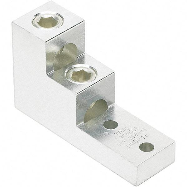 Panduit - 2 AWG Noninsulated Lug Connection Square Ring Terminal - 3/8" Stud, 4.91" OAL x 1-1/2" Wide, Tin Plated Aluminum Contact - Benchmark Tooling