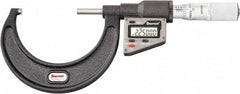 Starrett - 50.8 to 76 mm Range, 0.0001" Resolution, Standard Throat, Electronic Outside Micrometer - 0.0001" Accuracy, Friction Thimble, Micro Lapped Carbide Face, CR2450 Battery, Includes 3V Battery - Benchmark Tooling