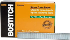 Stanley Bostitch - 5/8" Long x 7/32" Wide, 18 Gauge Narrow Crown Construction Staple - Steel, Chisel Point - Benchmark Tooling