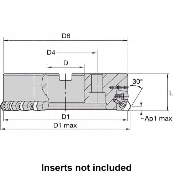 Kennametal - 6" Cut Diam, 2" Arbor Hole, 8mm Max Depth of Cut, 30° Indexable Chamfer & Angle Face Mill - 20 Inserts, HNGX 0905... Insert, Right Hand Cut, 20 Flutes, Series HexaCut - Benchmark Tooling