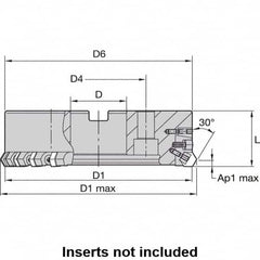 Kennametal - 4" Cut Diam, 1-1/4" Arbor Hole, 8mm Max Depth of Cut, 30° Indexable Chamfer & Angle Face Mill - 10 Inserts, HNGX 0905... Insert, Left Hand Cut, 10 Flutes, Series HexaCut - Benchmark Tooling