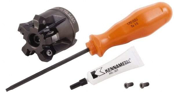 Kennametal - 1" Cut Diam, 1/2" Arbor Hole, 4.42mm Max Depth of Cut, 30° Indexable Chamfer & Angle Face Mill - 5 Inserts, HNGJ 0604... Insert, Right Hand Cut, 5 Flutes, Through Coolant, Series Dodeka Mini HD - Benchmark Tooling