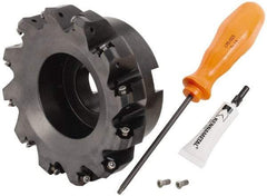 Kennametal - 5" Cut Diam, 1-1/2" Arbor Hole, 3.23mm Max Depth of Cut, 45° Indexable Chamfer & Angle Face Mill - 12 Inserts, HNGJ 0604... Insert, Right Hand Cut, 12 Flutes, Through Coolant, Series Dodeka Mini - Benchmark Tooling