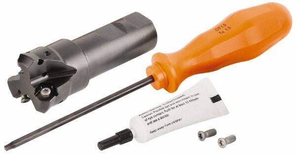 Kennametal - 45° Lead Angle, 39.93mm Max Cut Diam, 1-1/4" Min Cut Diam, 3.23mm Max Depth of Cut, Indexable Chamfer and Angle End Mill - 3 Inserts, HNGJ 0604ANENLD Insert Style, 96mm Overall Length, Through Coolant, Straight Shank - Benchmark Tooling