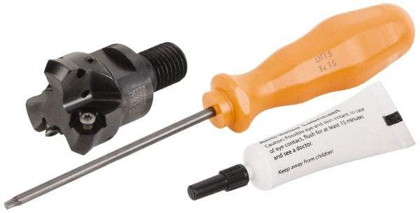 Kennametal - 45° Lead Angle, 39.93mm Max Cut Diam, 1-1/4" Min Cut Diam, 3.23mm Max Depth of Cut, Indexable Chamfer & Angle End Mill - 3 Inserts, HNGJ 0604ANENLD Insert Style, 62.61mm OAL, Through Coolant, Modular Connection - Benchmark Tooling