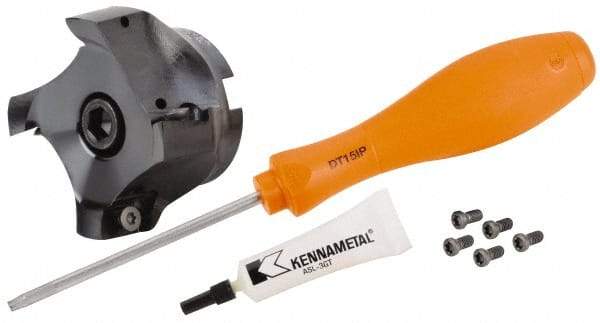 Kennametal - 4 Inserts, 3" Cut Diam, 1" Arbor Diam, 17.6mm Max Depth of Cut, Indexable Square-Shoulder Face Mill - 0/90° Lead Angle, 1-3/4" High, E.. 18.. Insert Compatibility, Through Coolant, Series Mill 1-18 - Benchmark Tooling