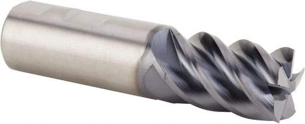 Kennametal - 3/8", 7/8" LOC, 3/8" Shank Diam, 2-1/2" OAL, 5 Flute, Solid Carbide Square End Mill - Single End, AlTiN Finish, Spiral Flute, 47° Helix, Centercutting, Right Hand Cut, Right Hand Flute, Series HPFSS - Benchmark Tooling
