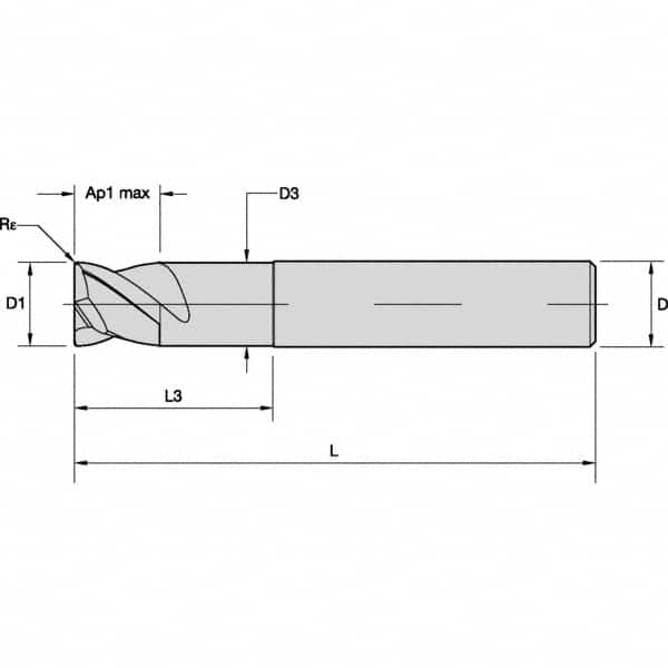 Kennametal - 0.4606" Mill Diam, 0.4724" LOC, 2 Flute Solid Carbide Keyway End Mill - Spiral Flute, AlTiN Finish, 12mm Shank Diam, 73mm OAL, 38° Helix, Centercutting - Benchmark Tooling