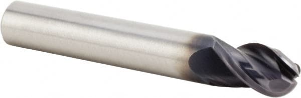 Kennametal - 12mm Diam, 15mm LOC, 3 Flute Solid Carbide Ball End Mill - AlTiN Finish, Single End, 55mm OAL, 12mm Shank Diam, Spiral Flute - Benchmark Tooling