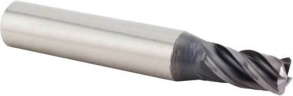 Kennametal - 1/2", 5/8" LOC, 1/2" Shank Diam, 2-5/32" OAL, 4 Flute, Solid Carbide Square End Mill - Single End, AlTiN Finish, Spiral Flute, 38° Helix, Centercutting, Right Hand Cut, Right Hand Flute, Series UEDE - Benchmark Tooling