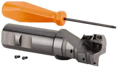 Kennametal - 40mm Cut Diam, 42mm Max Depth of Cut, 32mm Shank Diam, 130mm OAL, Indexable Square Shoulder Helical End Mill - GOMT 13T3.., JOMT 13T3.. Inserts, Weldon Shank, 0° Lead Angle, Series KDMR - Benchmark Tooling
