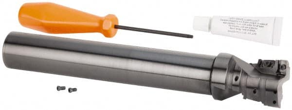 Kennametal - 40mm Cut Diam, 42mm Max Depth of Cut, 32mm Shank Diam, 240mm OAL, Indexable Square Shoulder Helical End Mill - GOMT 13T3.., JOMT 13T3.. Inserts, Cylindrical Shank, 0° Lead Angle, Series KDMR - Benchmark Tooling